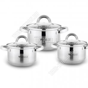 НАБОР кастрюль 3шт (цил. 2,1/2,9/3,9л) стекл.крыш,инд.дно 7-ми сл,комбин.полир,п/у (4) 