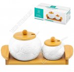 Тропики/Лист монстеры /Бамбук Баночки набор 2шт (сахарница 550мл +солонка 170мл)