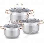 НАБОР кастрюль 3шт (цил. 2,1/3.0/4.0л),стекл.крыш, 5-ти сл.инд.дно,мет ручк