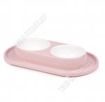 Миска д/корма двойная по 0,3л розов/бел (35х21 h5см) на подставке (9)