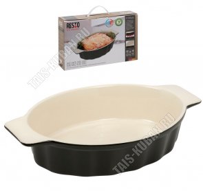 Керамика Форма овал 2л черн/крем (32х20 h7см) борт-волна,2ручк,п/у (6) 