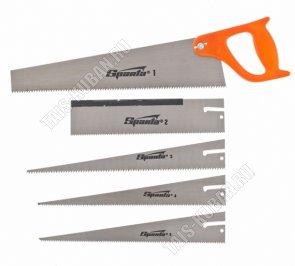 Ножовка по дер.350мм.+ 5 смен.полотен(мелкий зуб, тонкое, д/фигур.пил, д/стусла, д/попереч.пила) пласт.руч. 