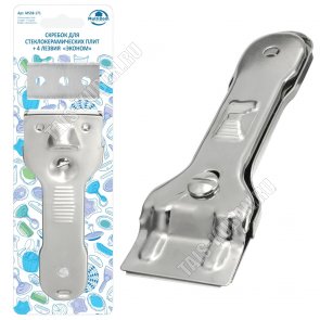 Скребок д/чистк.стеклокер.плит L20см+лезвия 4шт,нерж (12)