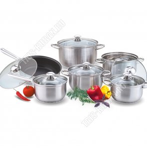 НАБОР кастрюль 6шт (2,0/2,6/3,6/6,1л d16/18/20/24см +ковш 2,0л d16см+сковорода d24см) (2) 