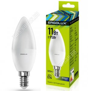Ergolux-Свеча E14 11Вт,дневной 4500К,световой поток 1060Лм (аналог 95Вт обычной лампы) h101 d37мм (10) 