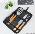 Набор для барбекю  4пр (лопатка,нож,щипцы,вилка) L35см,чехол (36)