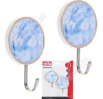 Vetta Крючок самоклеющийся, пластик+металл, н-р 2шт белый мрамор на голубом (d6см) круглый (24)