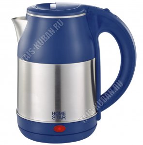 Чайник пластик+нержавеющая сталь 1,8л 1500Вт дискь,двойная стенка (внутри-нержавеющая сталь),автоотключение,защита без воды,поворот на 360`,синий (12) 
