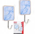 Vetta Крючок самоклеющийся, пластик+металл, н-р 2шт белый мрамор на голубом (6х6см) квадрат (24)