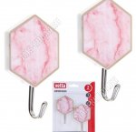 Vetta Крючок самоклеющийся, пластик+металл, н-р 2шт белый мрамор на розовом (6х6см) грани (24)