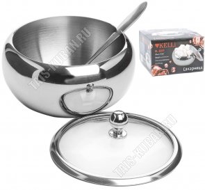 Сахарница 450мл d12,5 h9см с ложкой,нержавеющая сталь (36) 