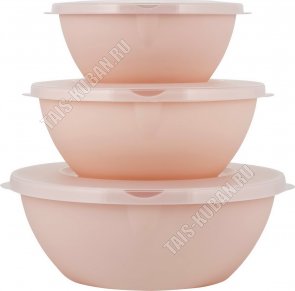 Миска с крышк, Н-Р 3шт персик 1+2+3л (11) 