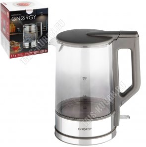 Чайник стекло.1,7л 2200Вт, серебро/стекло-графит (12) 