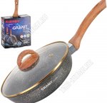 Черно-золотой Сковорода d24 h6,5cм,стеклянная крышка,бакелитовая ручка