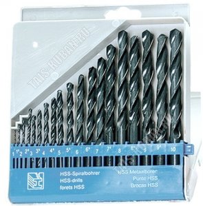 Сверла по мет.н-р 19шт (HSS 1-10мм(через 0.5мм) цил.хвостов, пласт.кор.(5) 