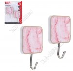 Vetta Крючок самоклеющийся, пластик+металл, н-р 2шт белый мрамор на розовом (6х6см) квадрат (24)