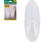 Park Крючок с бесследн.удален, пластик, н-р 2шт бел (3х8см) (12)