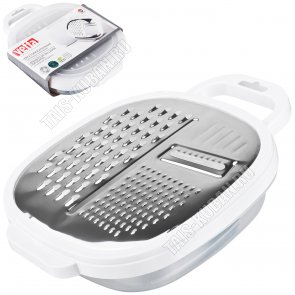 Терка горизонтальная с контейнером 25х19х6см,нержавеющая сталь+пластик,белый (6)