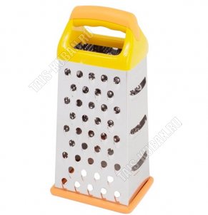 Терка 4х гран, h23см,нерж.сталь,пласт.ручк,прорезин.дно,желт-оранж (12) 