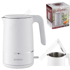 Чайник пластик+нерж 1,7л 1800Вт диск,2-ная стенка (внутри нерж.сталь), автооткл,белый (12) 