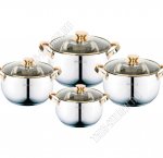 Набор кастрюль 4шт (бочка 2,1/3,0/4,0/6,2л;d 16/18/20/24см),стеклянные крышки,индукционное дно,металлические ручки
