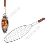 Решетка плоская для рыбы 40х15х2см, деревянная ручка, из хромированной стали, общая длина 68см ECOS (12)