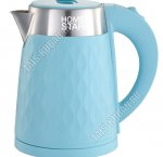 Чайник пластик+нержавеющая сталь 1,7л 1500Вт диск,рельефный корпус, голубой (12) 