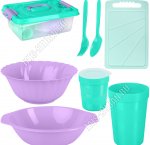 Набор д/пикника 4 персоны 28предметов, бирюза+сирень (18) 