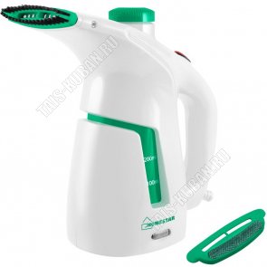 Отпариватель ручной 800Вт д/воды 200мл,пар 20г/мин,t пара 98`С, 2щёт+стакан,бел/зелен 