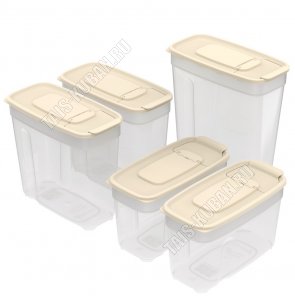 Емкость д/сыпучих Н-р 5шт бежев 1л*2шт;1,4л*2шт;1,8л*1шт (28) 