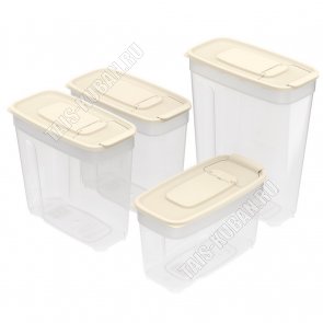 Емкость д/сыпучих Н-р 4шт бежев 1л*1шт;1,4л*2шт;1,8л*1шт (36) 