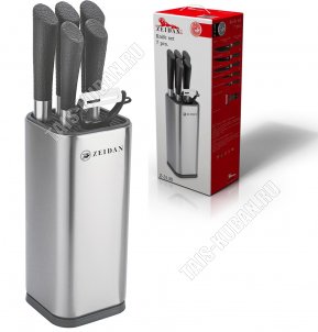 Набор ножей 5предметов на подставке (поварской L20cм/разделочный L20см/универсальный L12,5см/д/хлеба L20см/д/овощей L9см,овощечистка) (8) 