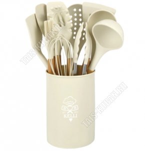 Кухонный н-р 12пр.в стакане d13 h15см,кремовый 