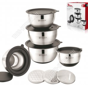 Миска (нержавющая сталь) набор 5шт (1,2/1,5/2,5/3,0/4,2л d16/18/20/22/24см) +терка (6) 