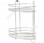 Полка 2-х ярусная настенная угловая + 2 крючка h41,5см, (23х23см),борт,хром (8)