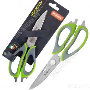 Ножницы многофункц. L23см (съем.лезв.д/очист.овощ, консерв.нож, открыв.д/бут,рыбочистка,орехокол, раздел.птицы) нерж.лезв, пласт.руч (72) 