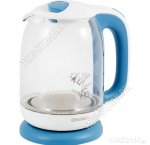 Чайник стекло 1,7л 2200Вт диск,подсвет,автооткл,защ.от перегр,(рис Цветок) БЕЛ/ГОЛУБ (8)