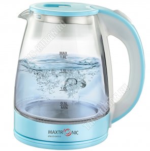 Чайник стекло 1,8л 1800Вт диск, внутренняя подсветка, автоотключение, защита без воды, вращение корпуса на 360°, цвет голубой/белый 12) 
