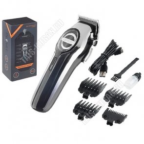 Машинка д/стрижки (аккум) 5Вт,4насад (3-13мм),лезвия сталь, черный/белый (24) 
