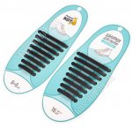 Шнурки для обуви плоские элестичные. В комплекте 16шт, 8 размеров. Материал силикон, цвет черный (12)