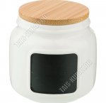 Банка д/сыпучих с черн.табличкой д/записи мелом 0,25л h9см с дер.крыш (ф.цилиндр) п/у