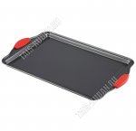 Противень низкий,прямоугольный 40х26 h2см,углеродистая сталь,толщина 0,4мм,серый,силиконовые вставки на ручках (24) 