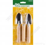 Набор д/комн.растен 3пр.(совок посадоч-2шт 7х4,5/8х3 h18см+рыхлитель 6х3 h16см) металл,руч.дерево,блистер (50)