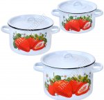 Клубника пудр-голубой Н-р кастрюль 3шт (ф.цил 1,5/2,9/3,9л) мет.крыш и ручк