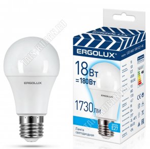 Ergolux-ЛОН E27 18Вт, нейтрал.(дневн) 4000К (аналог 150Вт обычн.лампы) (10) 