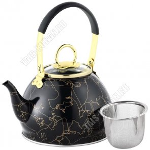 Чайник нерж (заварочн) 1,0л +ситечко, черный (12) 