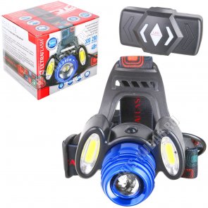 Фонарь налобн,аккумулят 3LED 4Вт,2СОВ светодиод 2Вт,дневн.7000-9000К (50)
