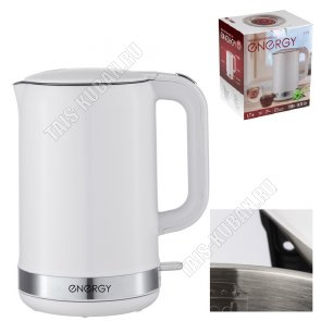 Чайник пластик+нерж 1,7л 1800Вт диск,2-ная стенка (внутри нерж.сталь),белый (12) 