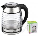 Чайник стекло 1,5л 1500Вт диск, волнистый корпус, черный/сталь (12)
