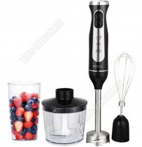 Блендерный набор 1500Вт 2 скорости, измельчитель 0,5л, 2 насадки (взбивание,измельчение), мерный стакан 0,7л, погружная часть, из нержавеющей стали, пластиковый корпус, цвет черный (6) 